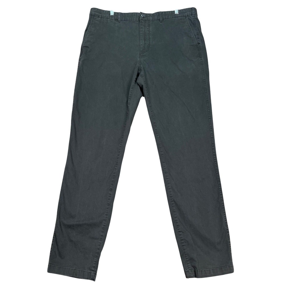 Eddie Bauer Chino Pants Mens 38x34 Charcoal Gray Slim Fit Stretch Flat Front EUC